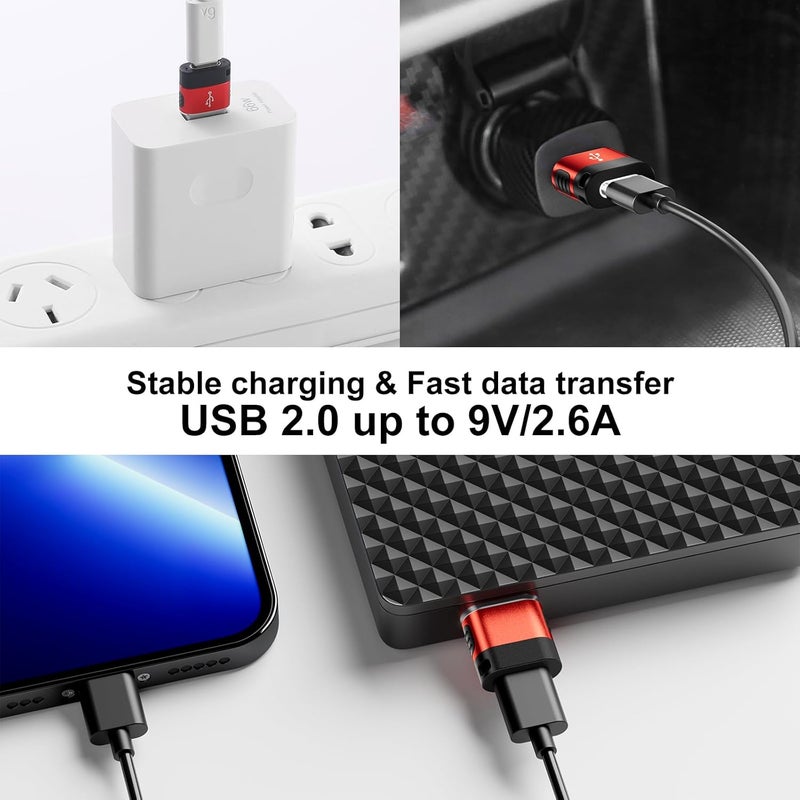 BaseNew Store USB to USB C Adapter 6 Pack,USB Type C Adapter,USB A to C Adaptor,USBC Female USBA Male Converter for iPhone 16 15 14 13,MacBook,iPad,Car Play,Charger,Red - Image 5